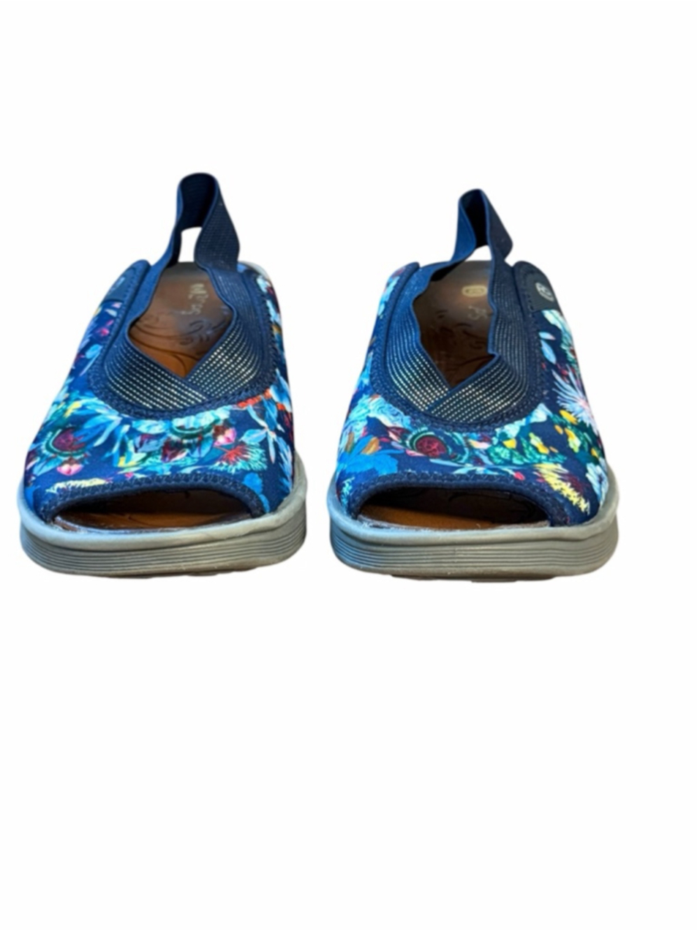 Zebs Blue Multicolor Floral Peep Toe Sandals Size 7.5 - Picture 3 of 8